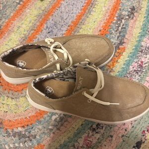 Ariat Kids Tan Canvas Slip-On Sneakers with Cream Laces